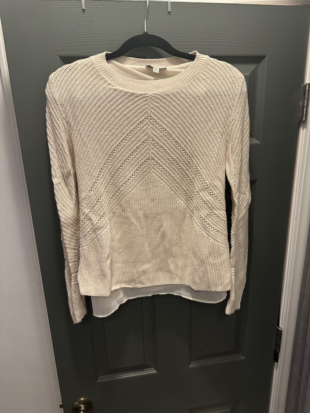 Lucky Brand Women's Cream Knit Layered Hem Sweater